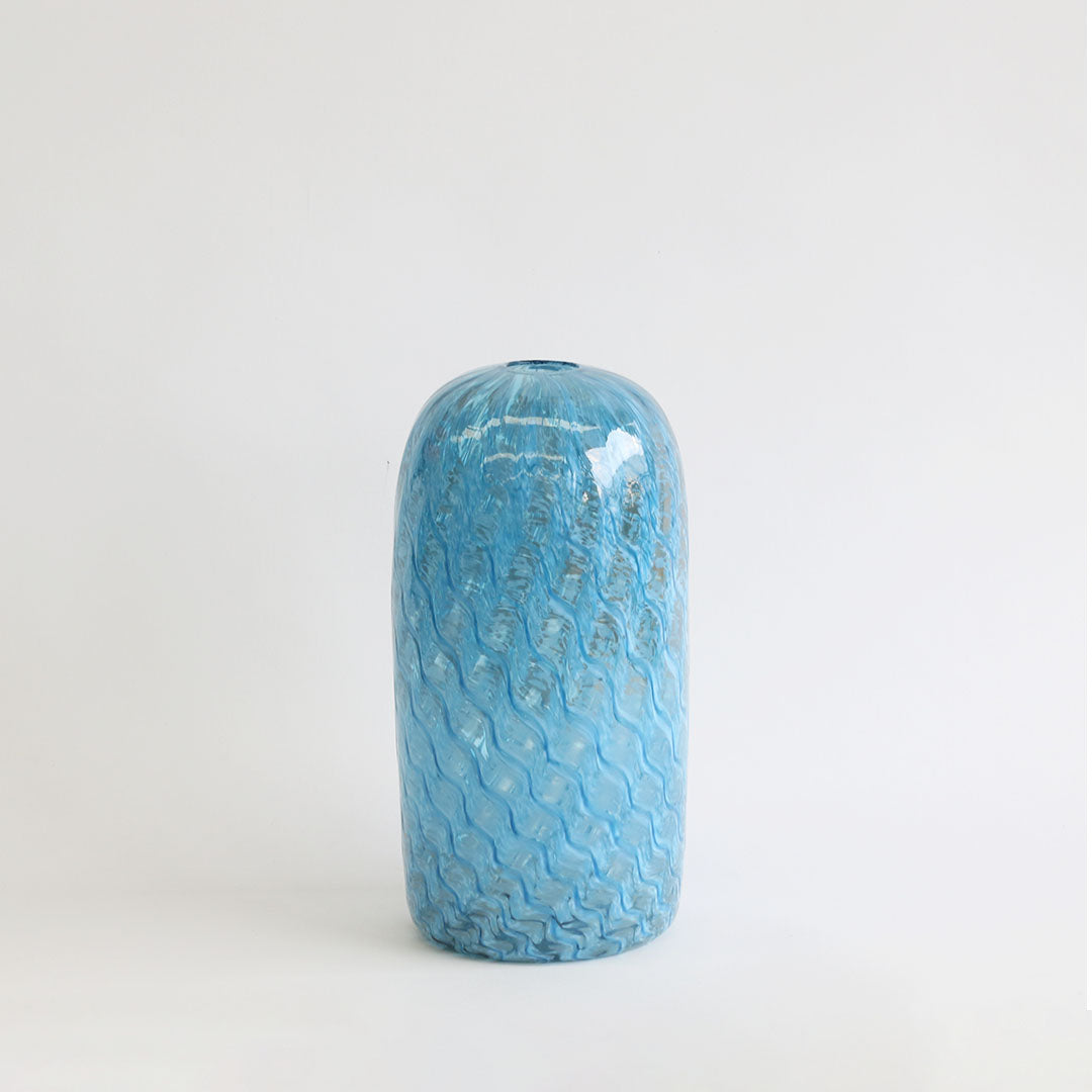 Blue Feathered Cylindrical Vase